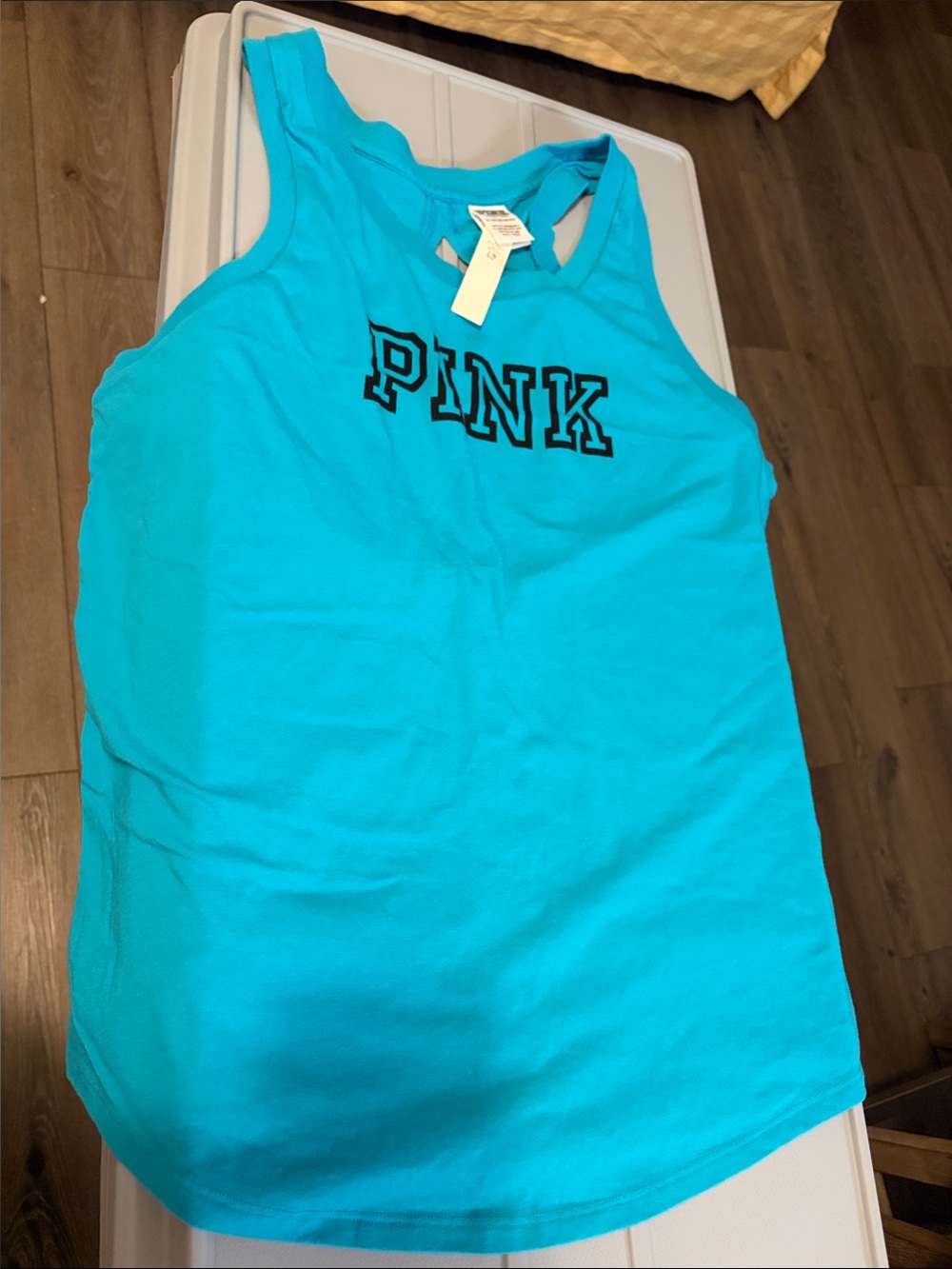 PINK Victoria's Secret Turquoise Racerback Tank with Black Logo